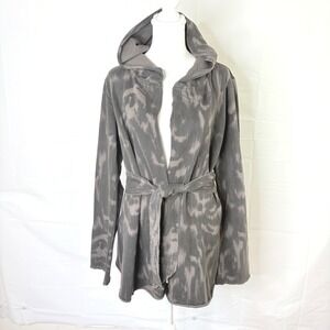 Lucky Brand Hooded Cardigan Wrap Jacket Tie Waist Medium Y2K